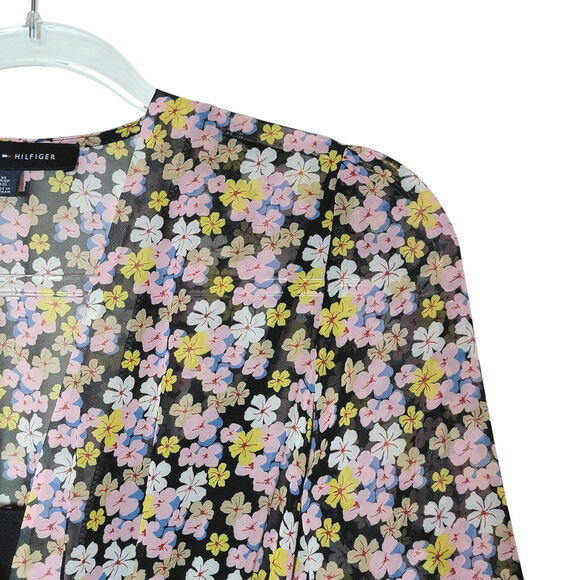 Tommy Hilfiger Sheer Bon Sorbonne Floral Hanky Hem Dress Midi Maxi Pink Black XS - Picture 4 of 16